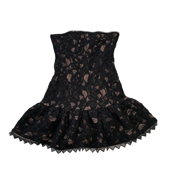 The Kooples Black Lace Strapless Ruffle Dress Rose Gold S - Picture 1 of 4